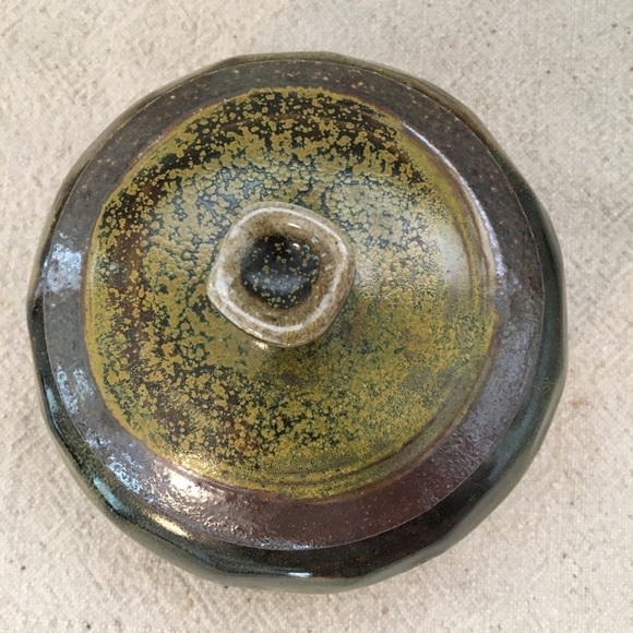 Stamped Pottery Dish Lid Dark Green Ombre Candy - Picture 5 of 8